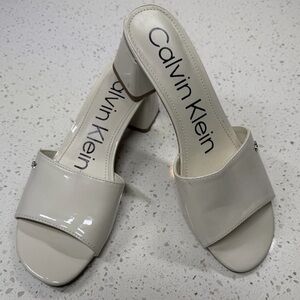 Calvin Klein Cream Patent Block Heel Slides